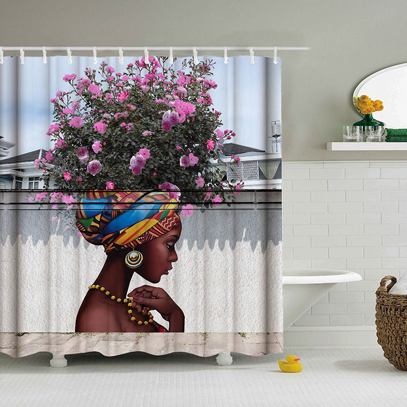 3D street corner girls shower curtain digital printing waterproof green shower curtain DIY creative customization