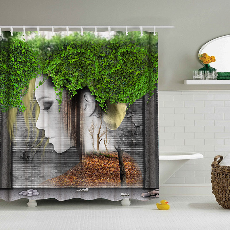 3D street corner girls shower curtain digital printing waterproof green shower curtain DIY creative customization