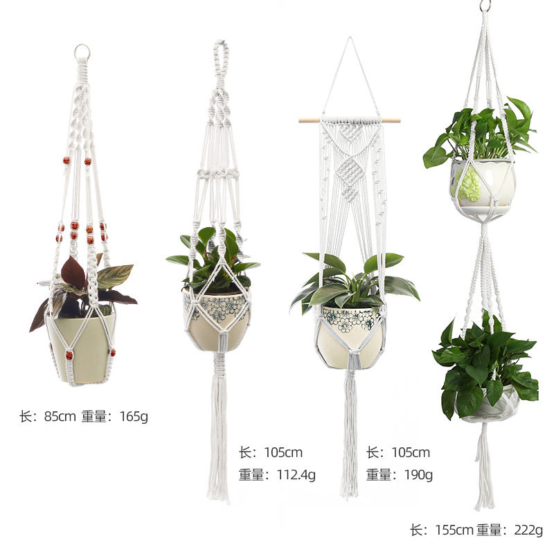 Hand-knitted hanging green plants creative cotton rope flower pot hanging basket flower pot net bag