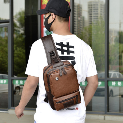 A Mo Tis Leather Backpack Bag trend of Korean men's casual outdoor sport for men chest Bag Satchel