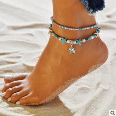 Europe and America Conch Mizhu Yoga Anklet Turtle Bracelet Beach Pendant Starfish Pearl Retro Turtle Anklet