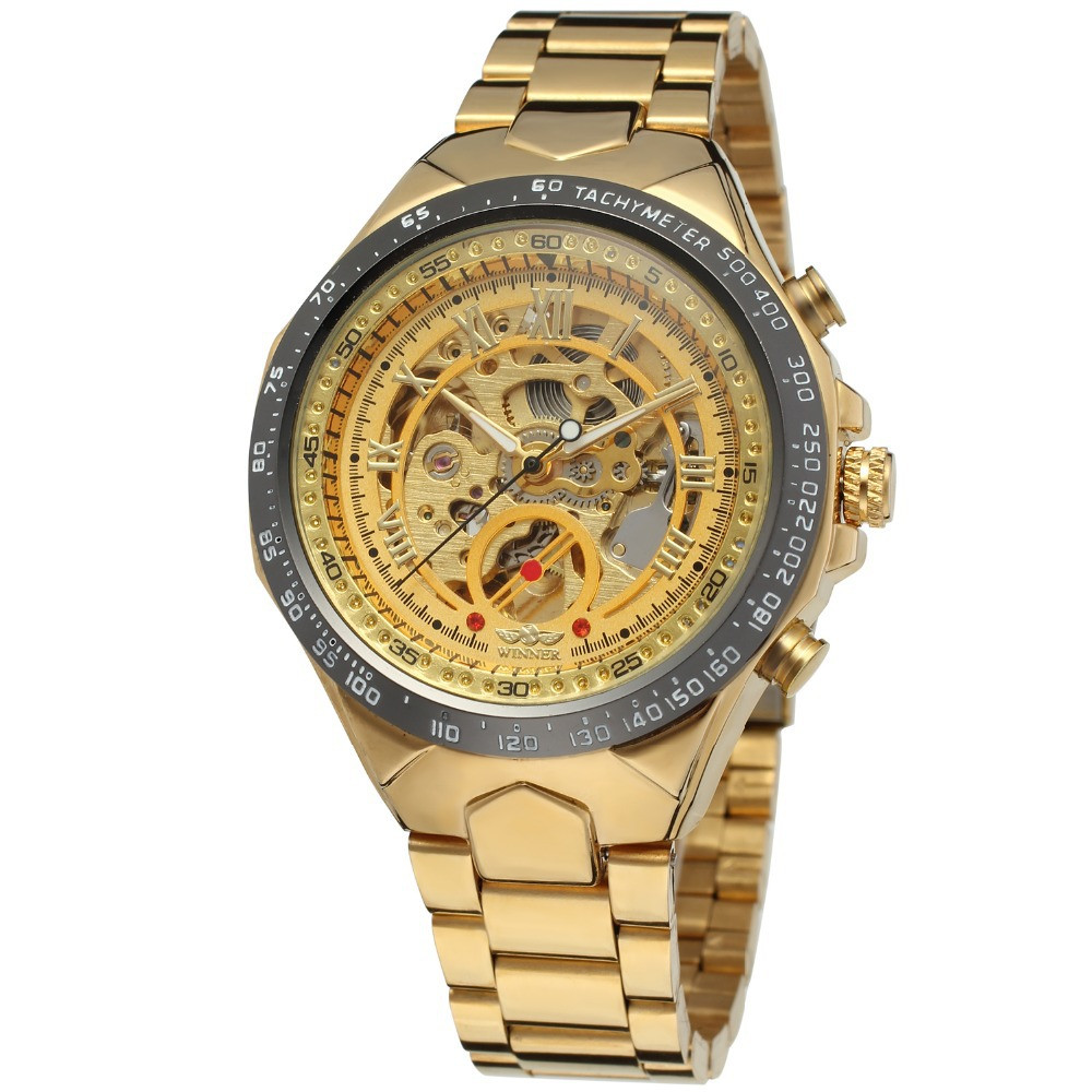 men's personality fashion gold watch all steel hollow automatic mechanical watch