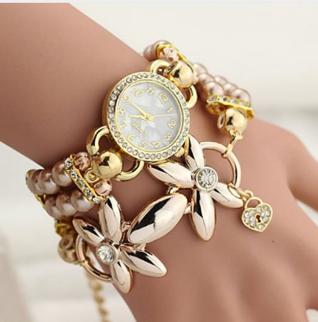 Luxury Pearl Bracelet Wristwatch Elegant Flowers Rhinestone Quartz Watch Women Ladies Casual Watch watches