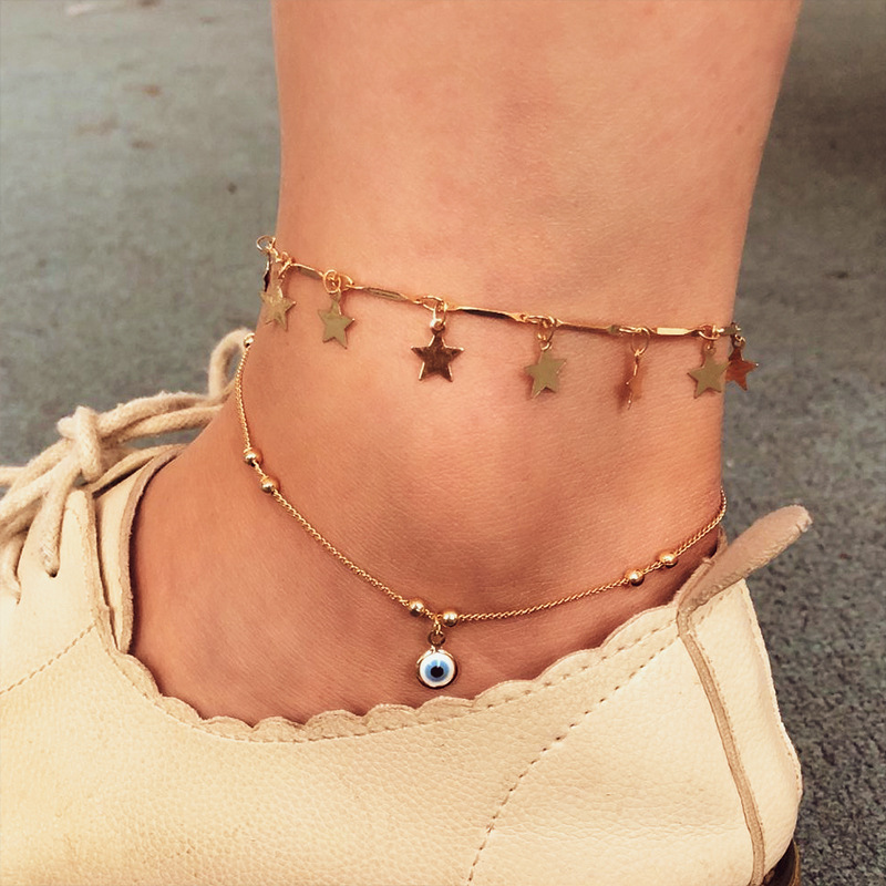 Stars and moon double anklet