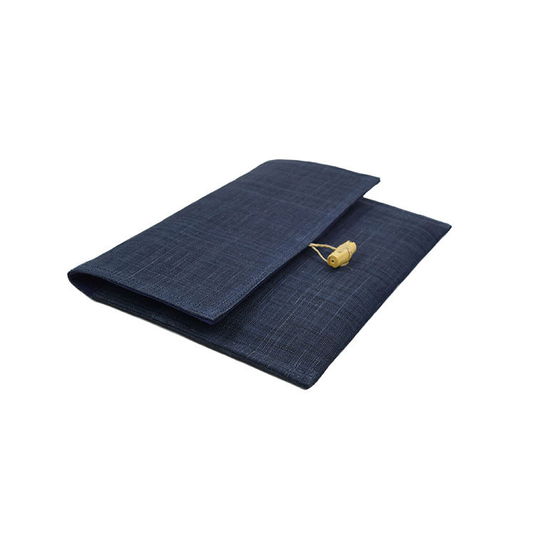 Handmade Ramie Summer Cloth Tablet Computer Bag iPad Bag Navy Blue Cloth Clutch Environmentally Friendly and Comfortable