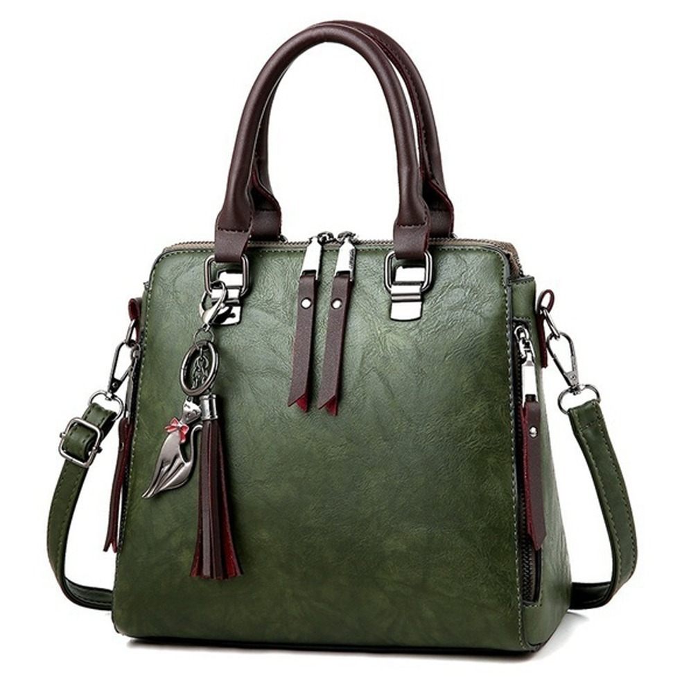 Superior Leather Tassel Cat Pendant Handbag Superior Leather Tassel Cat Pendant Handbag
