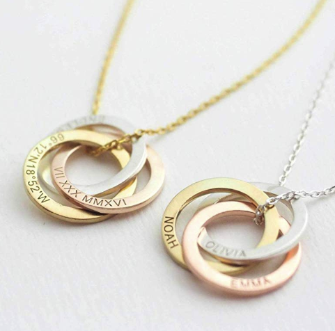 Family Necklace Personalized Gift Linked Circle Necklace Custom Children Name Rings Eternity Necklace Mother Gift