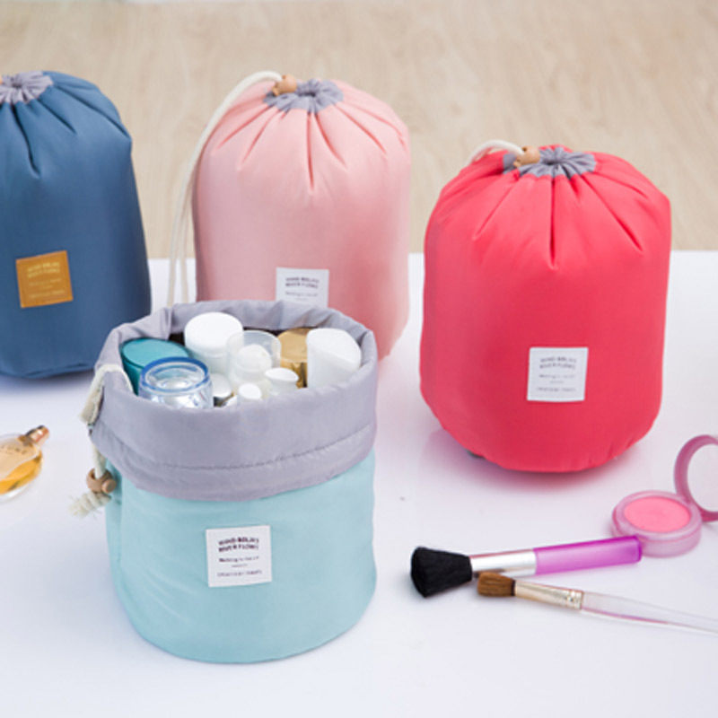 Cylindrical Waterproof Nylon Cosmetic Bag