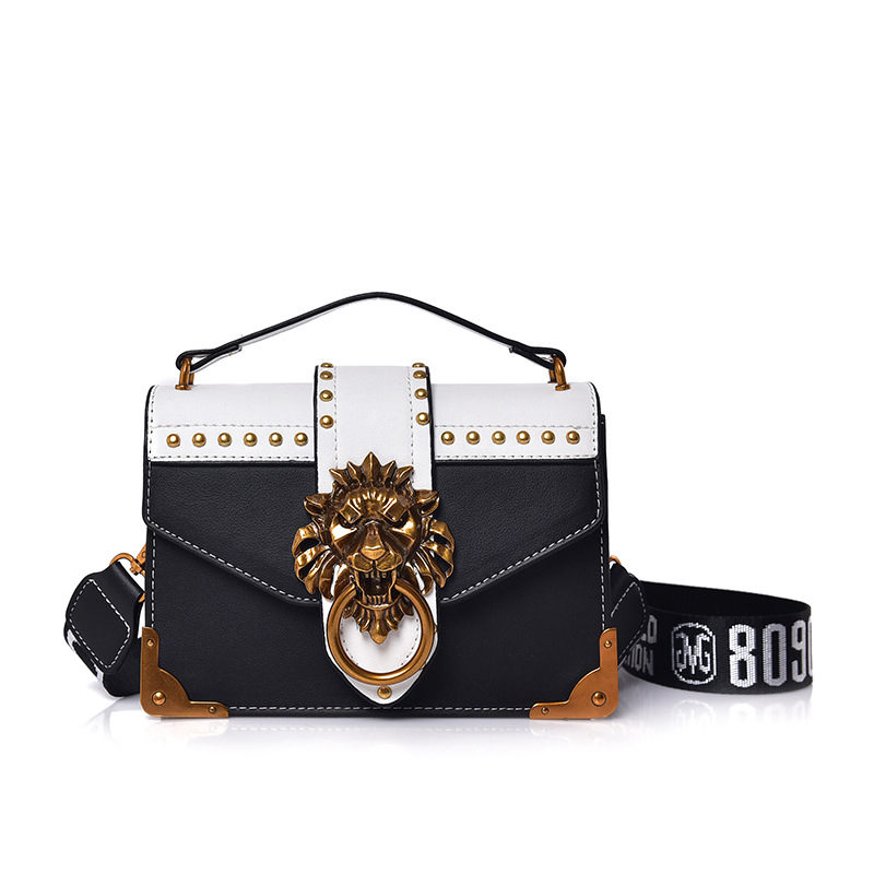 Women Fashion Pack Shoulder Bag with Metal Lion Head Crossbody Package