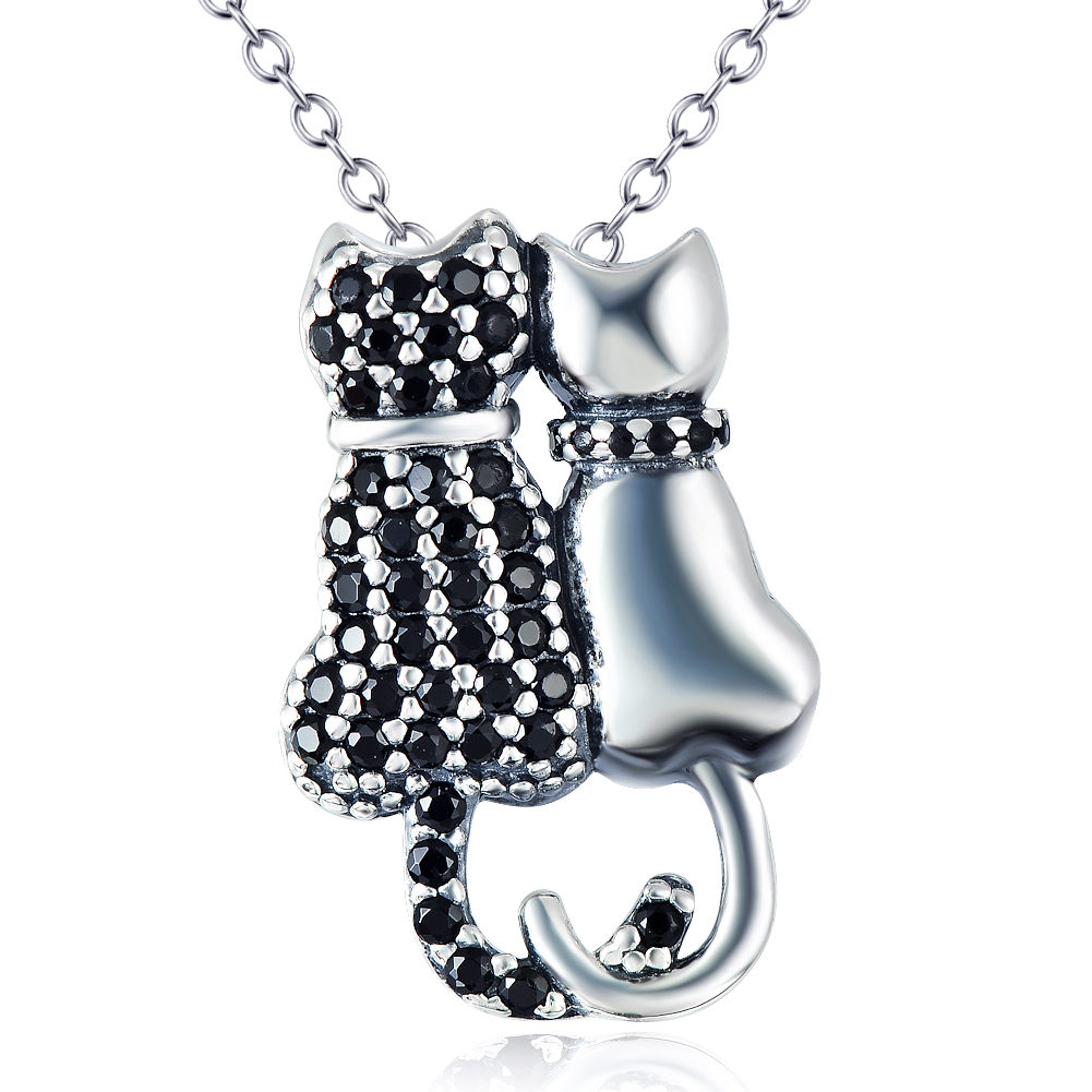 Black And White Cat Necklace With Diamonds