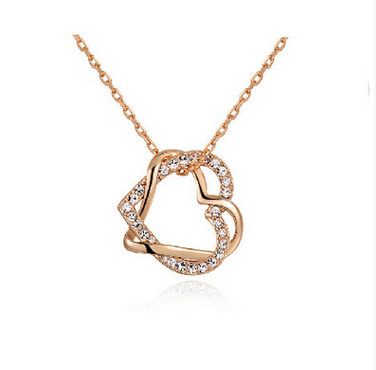 Fashion Jewelry Factory Jewelry Customized Double Diamond Heart Necklace Earring Set