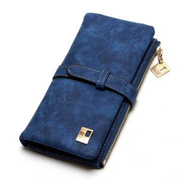 Korean version of the retro matte leather two-fold draw long wallet multi-card lady wallet