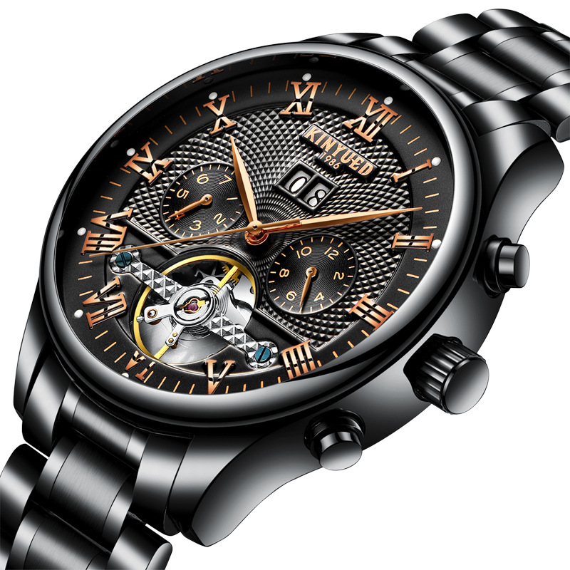 Swiss Waterproof Black Tourbillon mechanical watch Automatic Mens Watch seeking agent