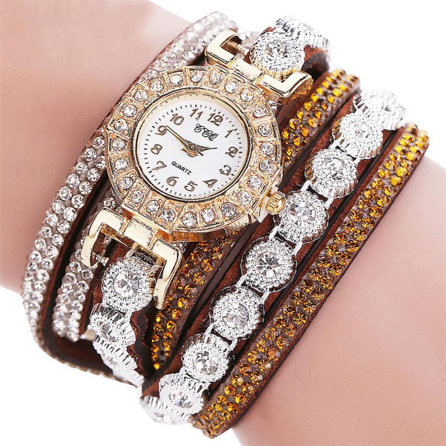 Relogio masculino Women Quartz Women PU Leather Rhinestone Watch Bracelet Watches