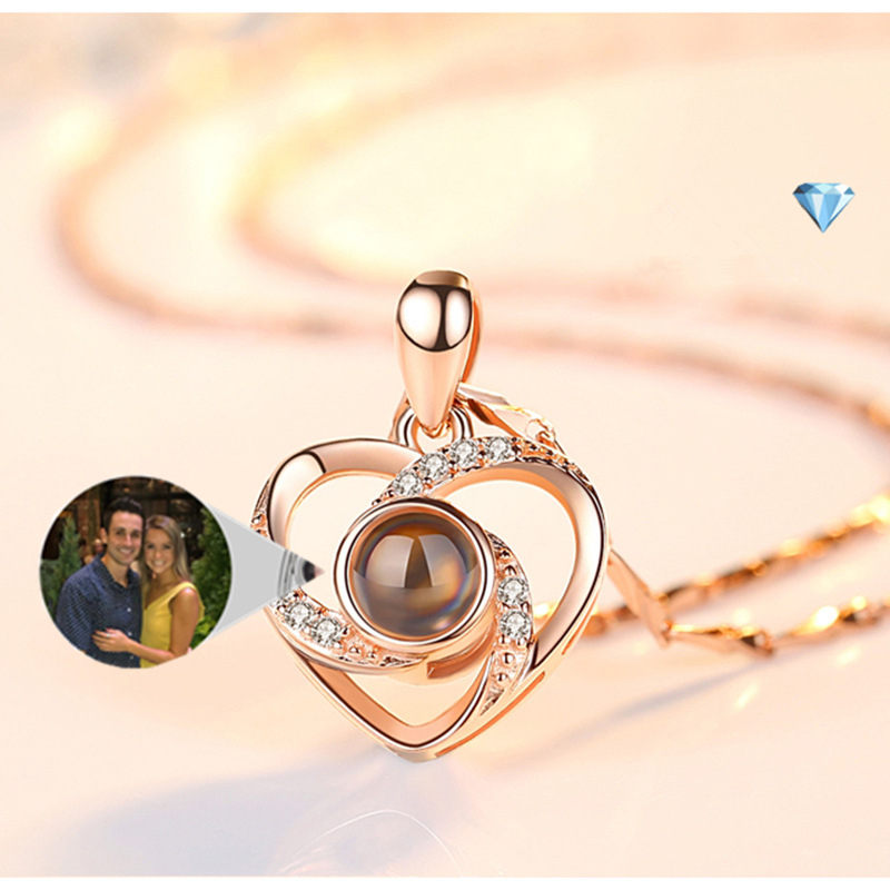 S925 Silver Projection Necklace Heart Shape 100 Languages I Love You Necklace For Girlfriend Chinese Valentine's Day Gift