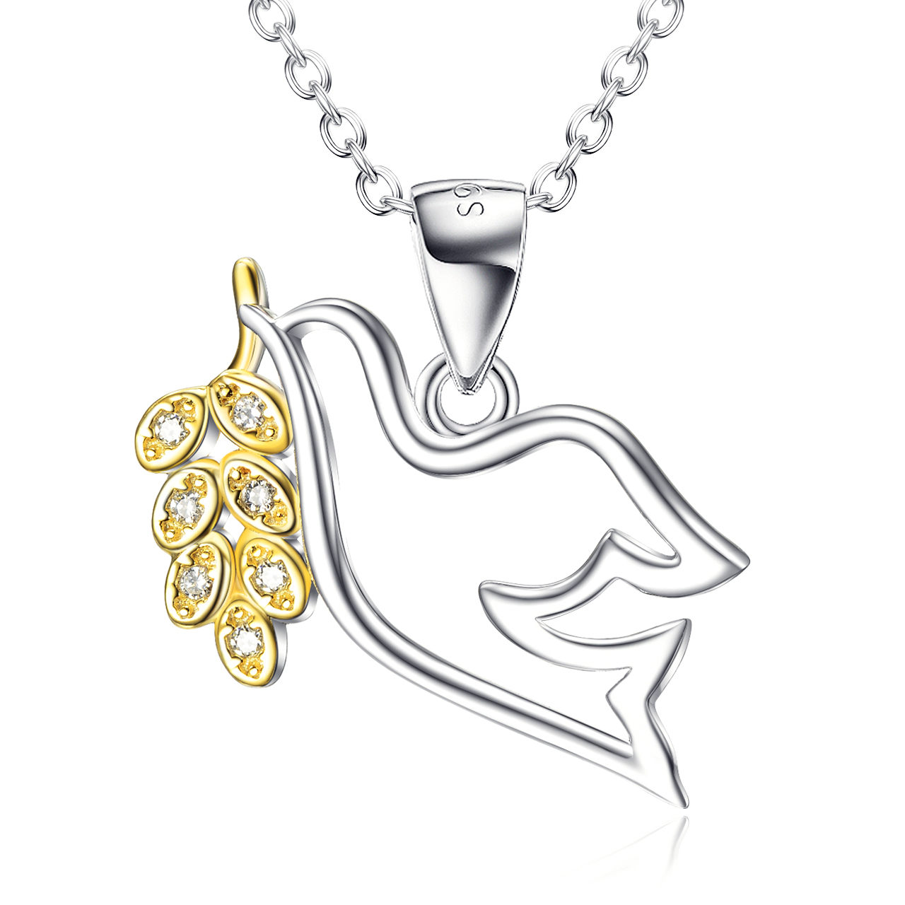 Peace Dove Pendant Gold Plated Necklace Female Micro Inlay