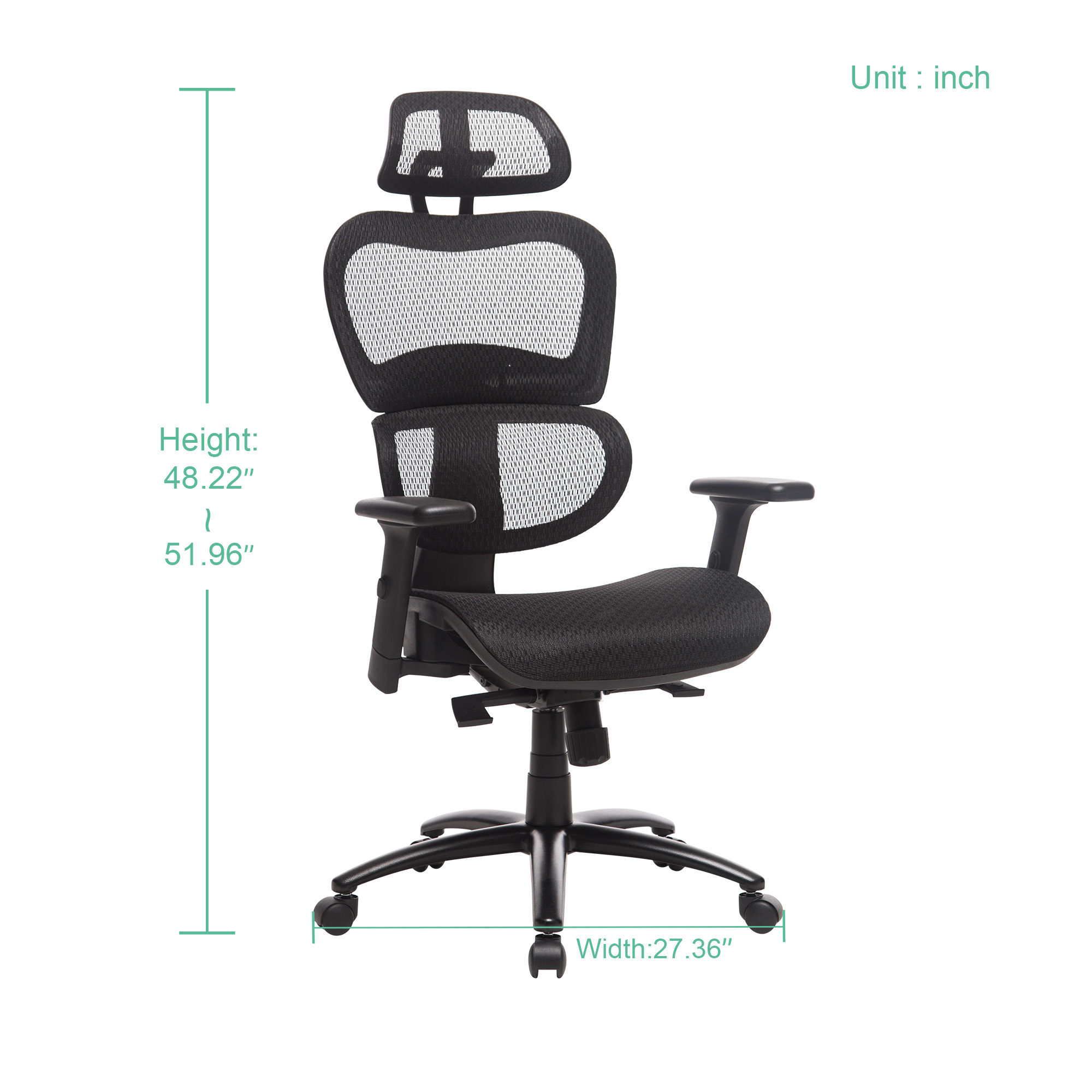 Ergonomic Office Chair Mesh Chair Computer Chair Desk Chair High Back Chair with Adjustable Headrest and Armrest-Black
