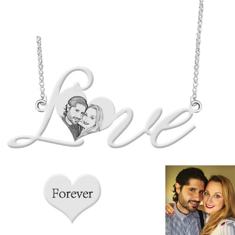S925 Sterling Silver LOVE Explosion Necklace Photo Shadow Carving Custom Jewelry