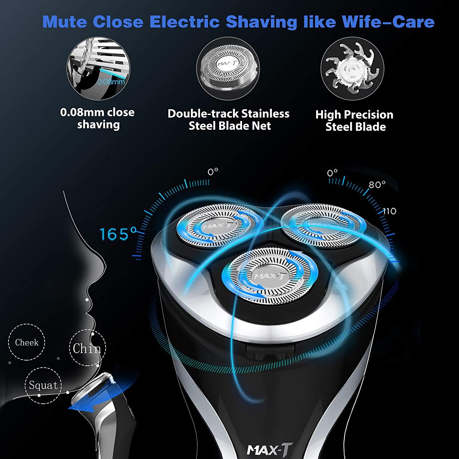 Electric Razor, MAX-T Corded and Cordless Rotary Shaver for Men with Pop Up Trimmer,IPX7 100% Waterproof Wet Dry (7109 with Wall Adapter)