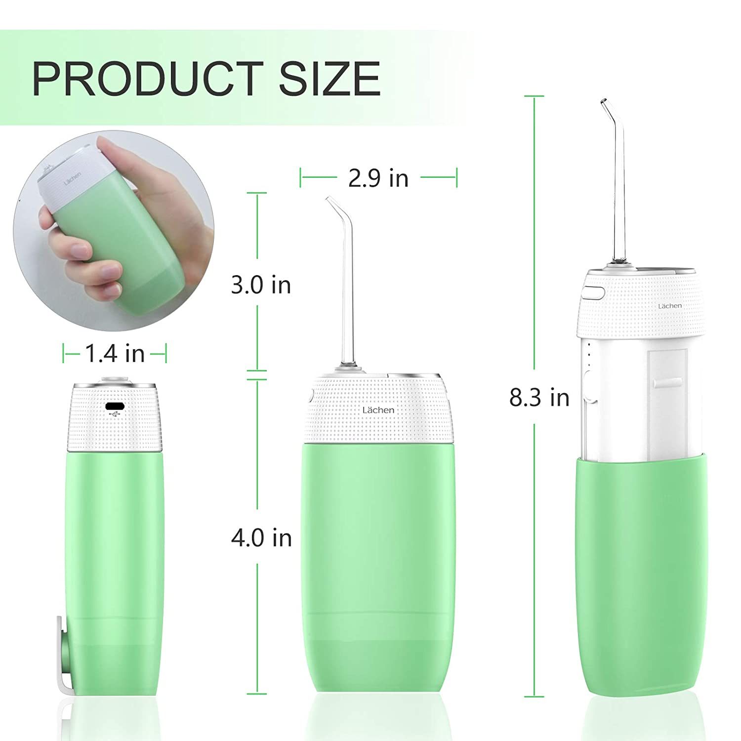 Water Flosser Portable Cordless Dental Oral Irrigator Mini Rechargeable Electric Flossing for Clean Teeth with 3 Modes IPX7 Waterproof for Home Travel Office Braces and Bridges Care Gift by Lächen