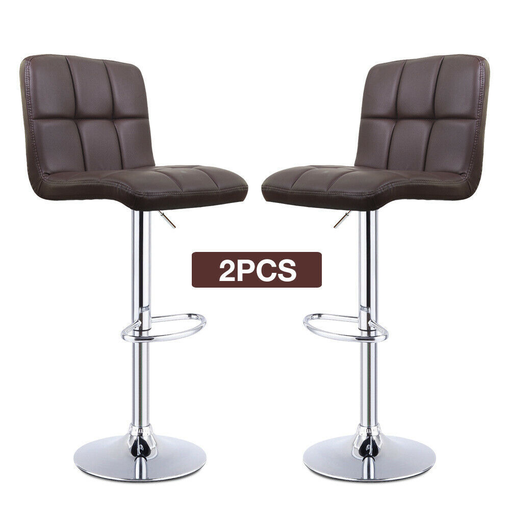 Modern Set of 2 Bar Stools with Back Dining Counter PU Chairs 360° Swivel Stool