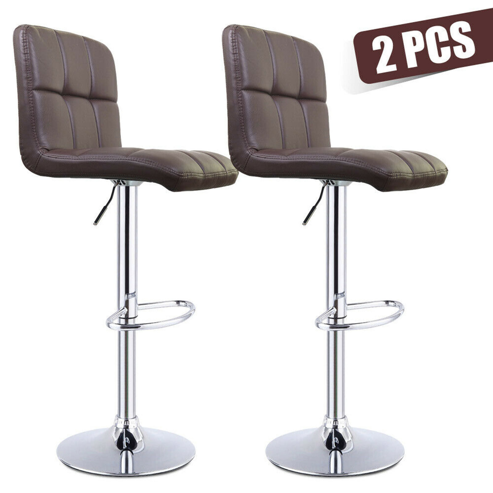Modern Set of 2 Bar Stools with Back Dining Counter PU Chairs 360° Swivel Stool
