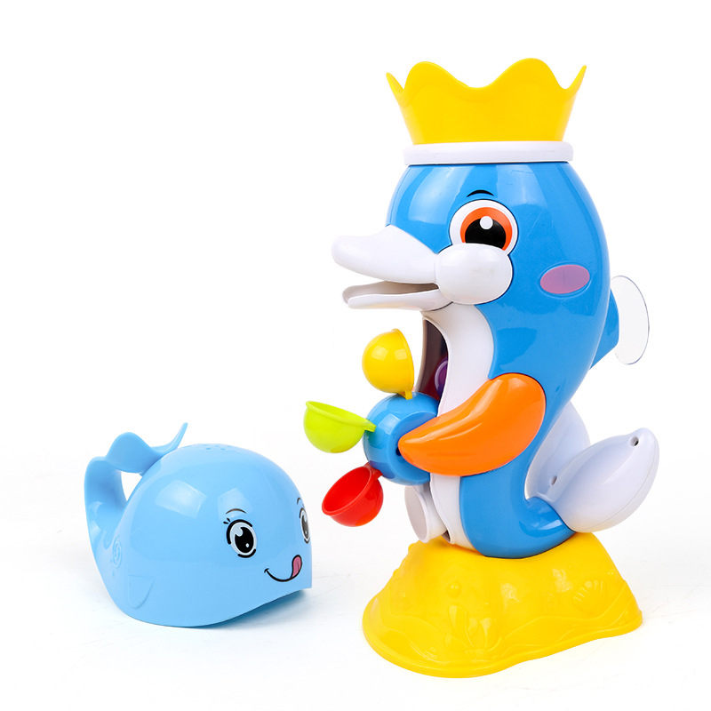 Creative Children's Bathing Water Toy Cartoon Cute Duck Dolphin Rotating Water Wheel With Scooping Cup Powerful Sucker