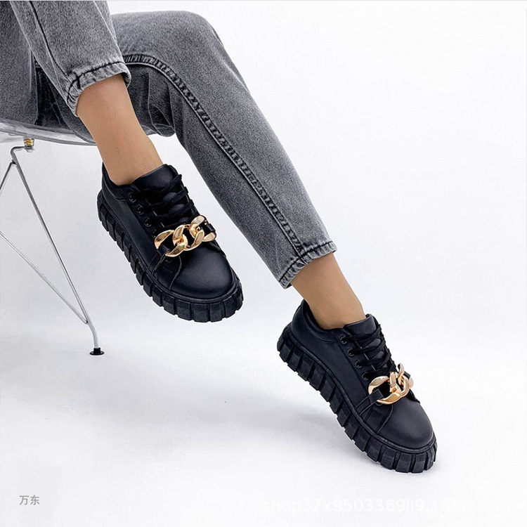 2022 Fall New Style Metal Chain Front Lace Platform Platform Women's Sports And Leisure Single Shoes
