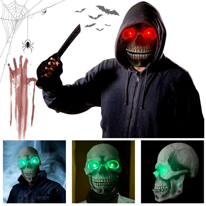 Latex Halloween Half Mask Skeleton Glow in Dark Skull Mesh Eyes Costume  Prop