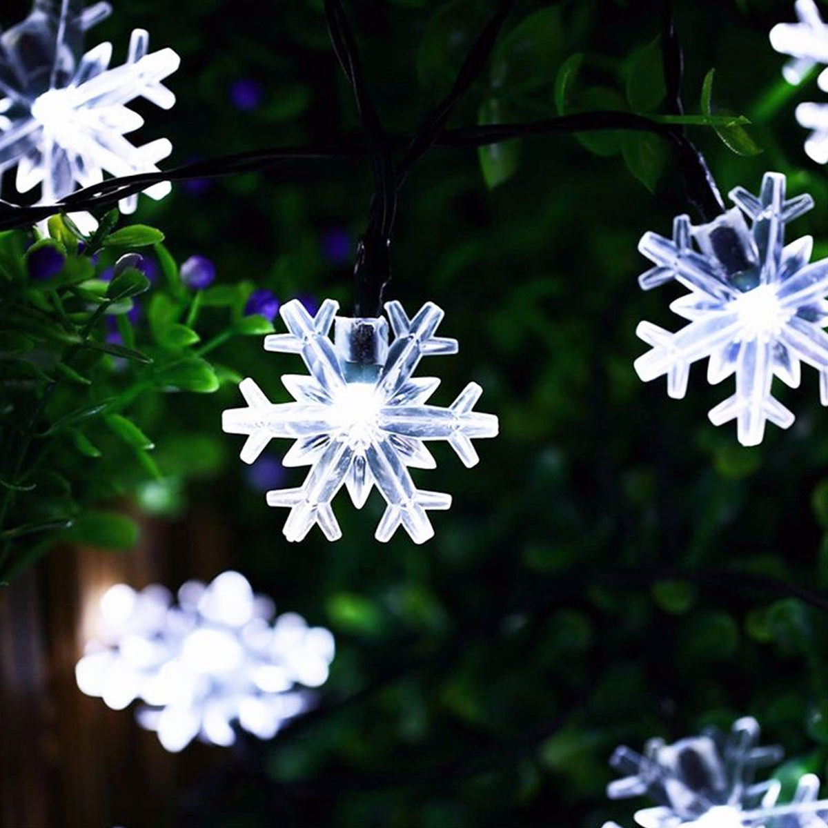 30 LED Solar Powered Snowflake String Light Christmas Tree Outdoor Decor