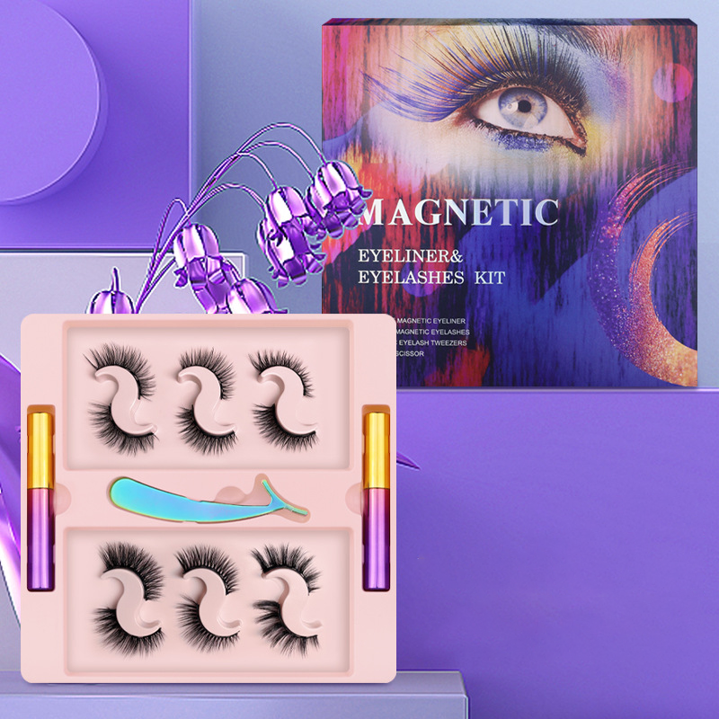6 Pairs Of Magnetic Magnetic False Eyelashes Six Magnetic Magnetic Natural Thick Eyelashes Liquid Eyeliner Set
