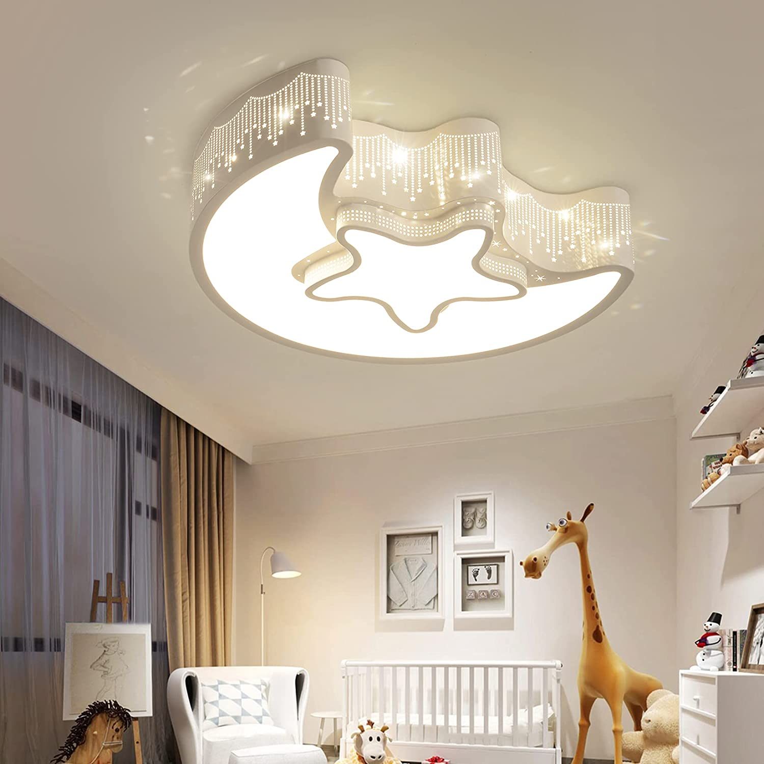 Close to Ceiling Light fixtures Modern Girl’s Bedroom Ceiling Light Metal Chandeliers Moon Star Shape Lighting for Bedroom Kids Room