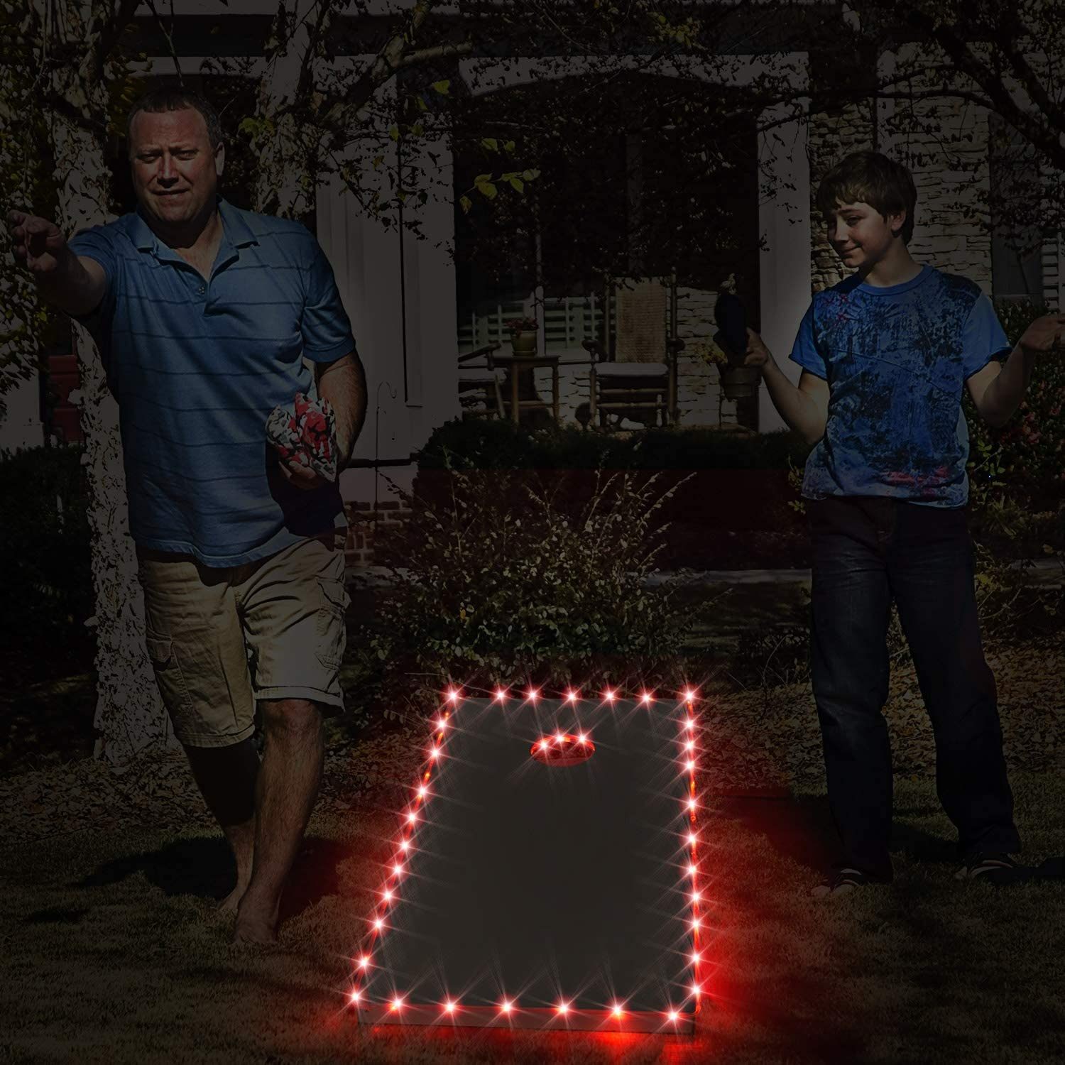 LED Cornhole Lights, Remote Control Cornhole Board Edge and Ring LED Lights, 16Color change by yourself, a great addition for playing Bean Bag Toss Cornhole game at the family backyard at night