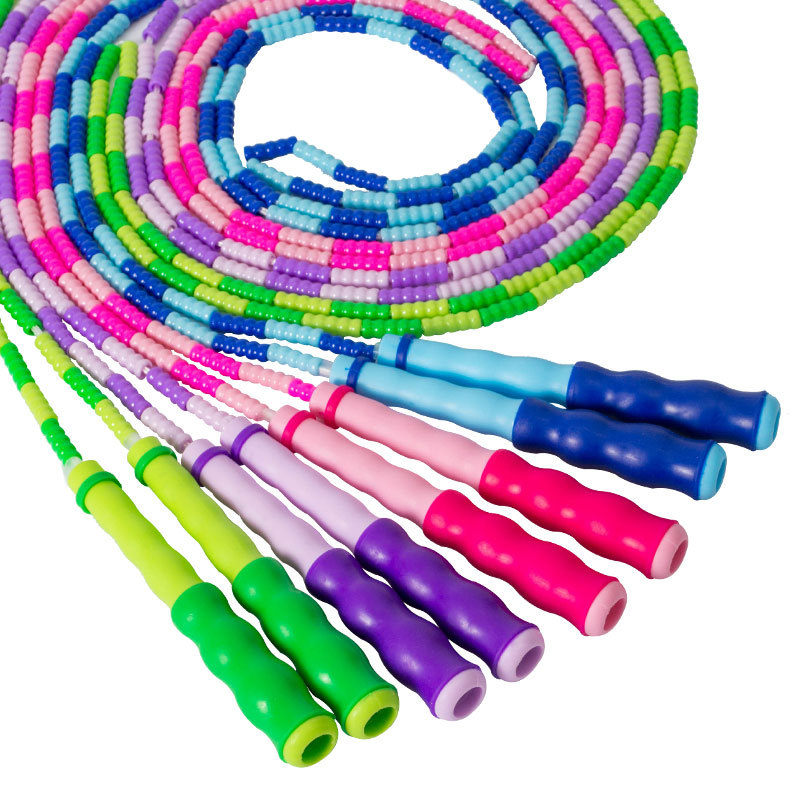 Flower style colorful soft beads bamboo skipping rope