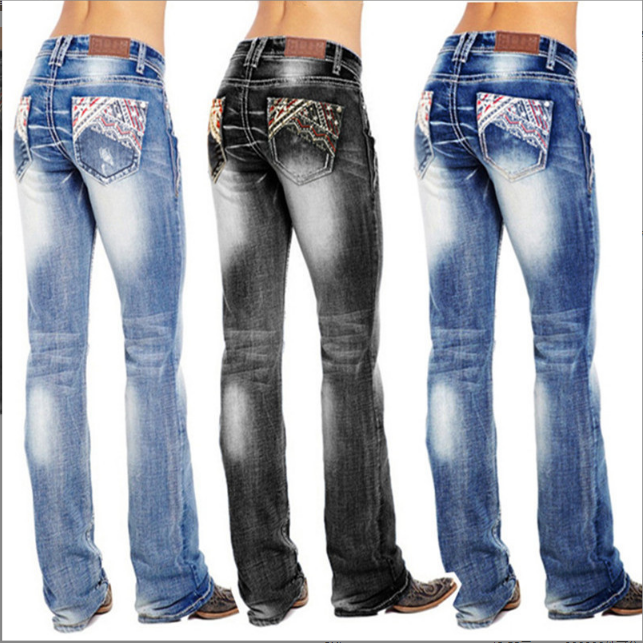 Ladies Washed Flag Embroidered Jeans