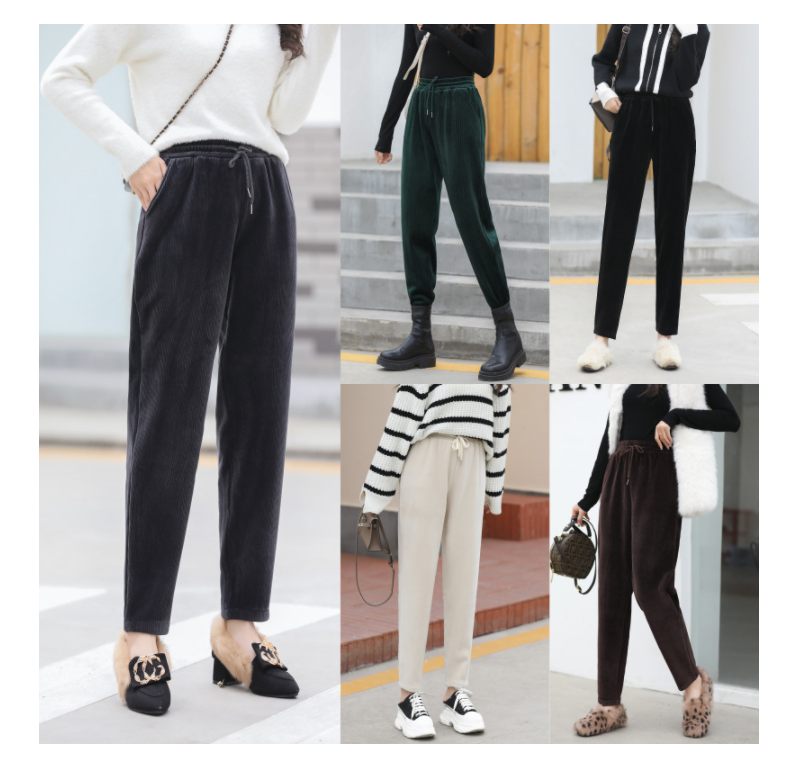 Spot Plus Cashmere Women's Pants Harlan Casual Winter New Style Thickened Corduroy Loose Large Size Tapered Sports Pants Wholesale
