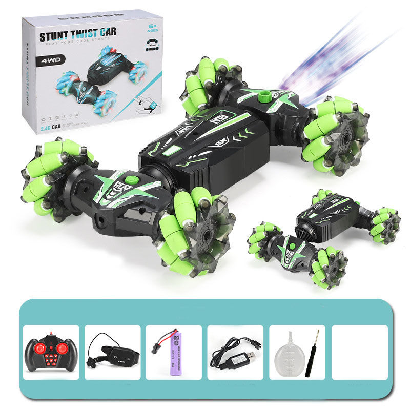 Factory Direct Sales Gesture Sensor Twist Car Light Music Spray Car Double-sided Stunt Drift Remote Control Toy Car Batch