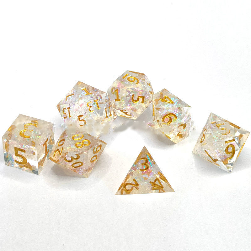 Cross-mirror New DND Board Game Resin Sharp Dice Transparent Color Flashing Paper 7 Pieces Running Group Epoxy Sharp Resin Dice