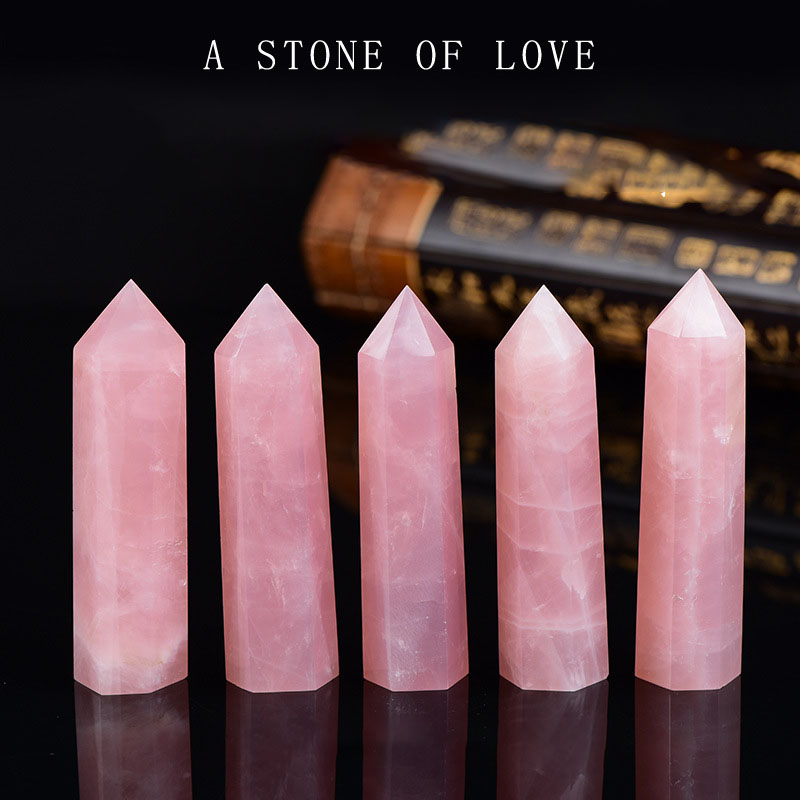Factory Direct Supply Pink Crystal Single-pointed Crystal Column Natural Pink Crystal Rough Stone Ornaments Six Prism Crystal Column Ornaments