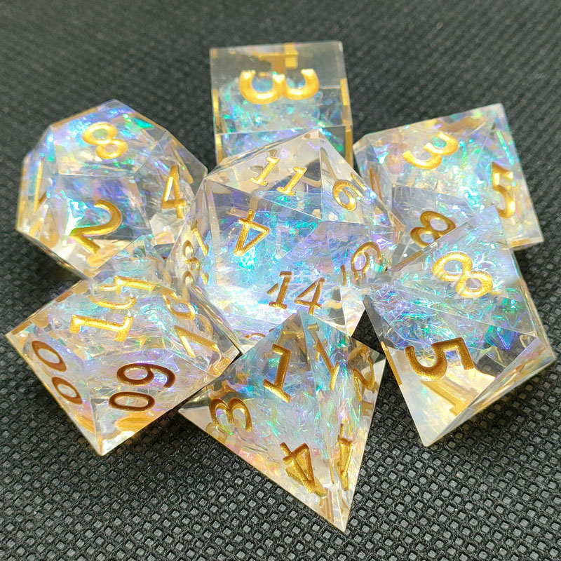 Cross-mirror New DND Board Game Resin Sharp Dice Transparent Color Flashing Paper 7 Pieces Running Group Epoxy Sharp Resin Dice