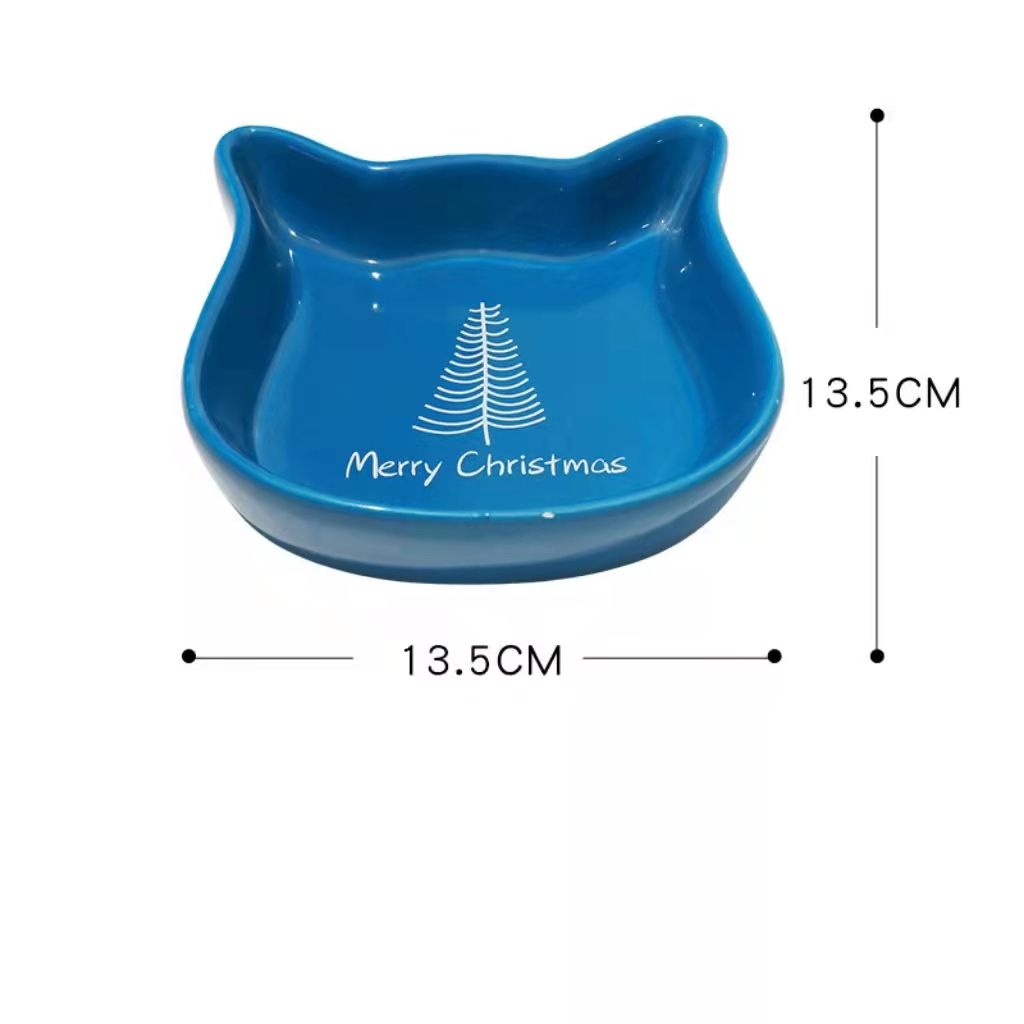 Pet Christmas Ceramic Bowl With Cat Ear Shape Cat Bowl
