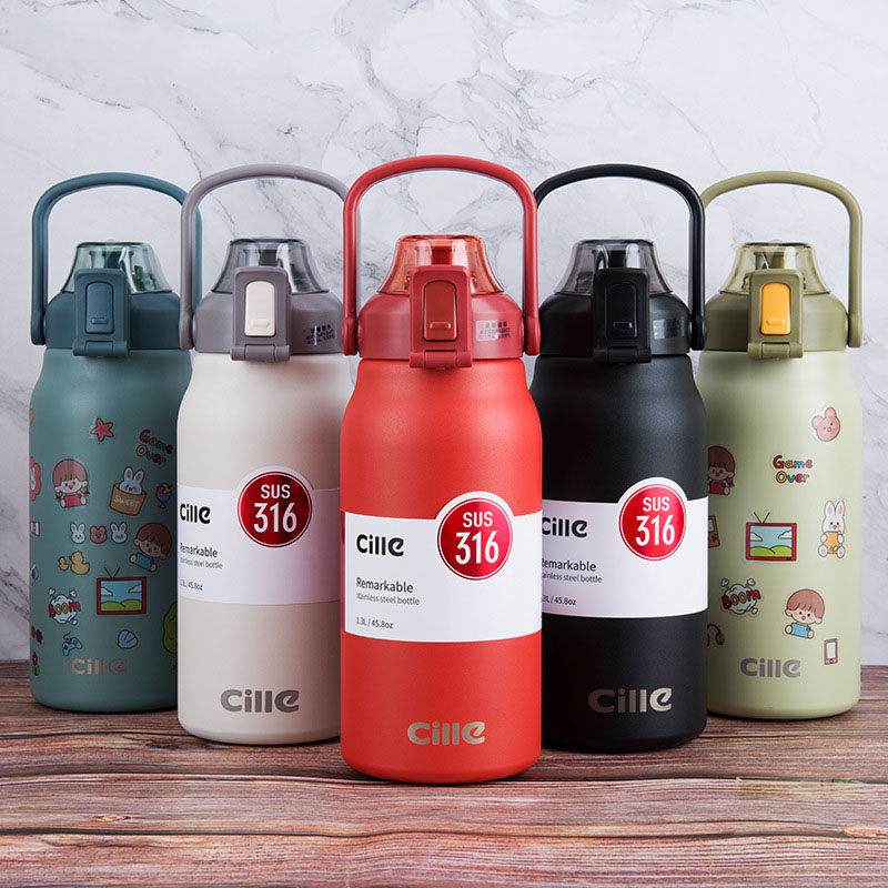 Xile Large-capacity Vacuum Flask Male Outdoor Sports Water Bottle Stainless Steel Travel Water Cup Female Portable Cup With Straw