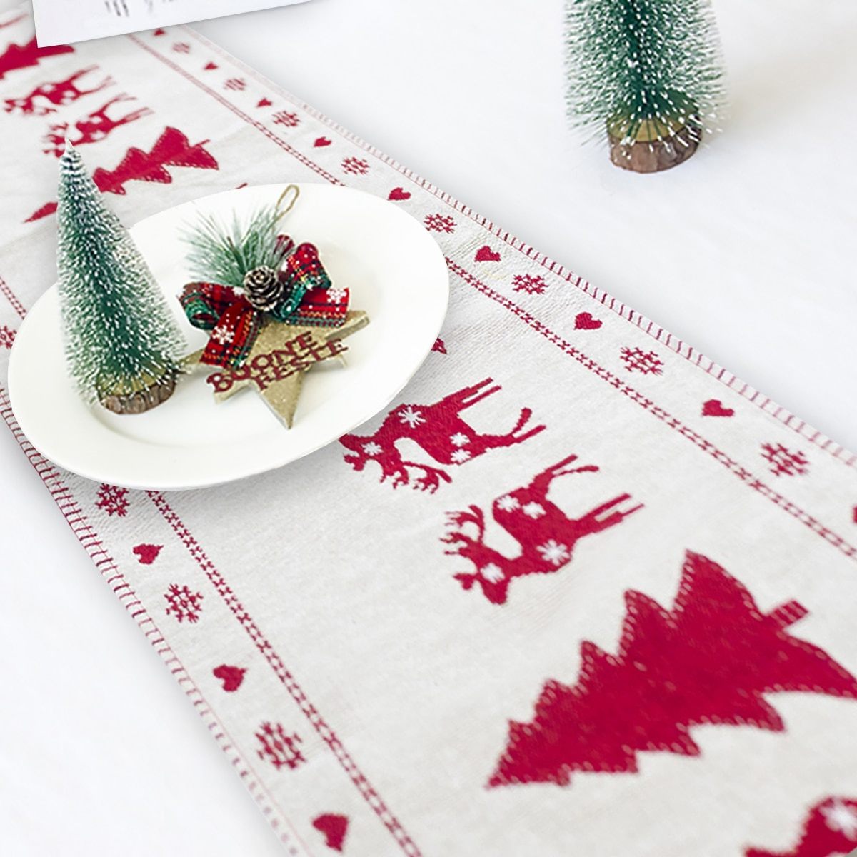Christmas Elk Snowman Table Runner Merry Christmas Decorations