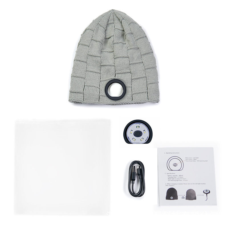 Outdoor sports running LED headlight head-mounted lighting cap rechargeable detachable warm knitted cap