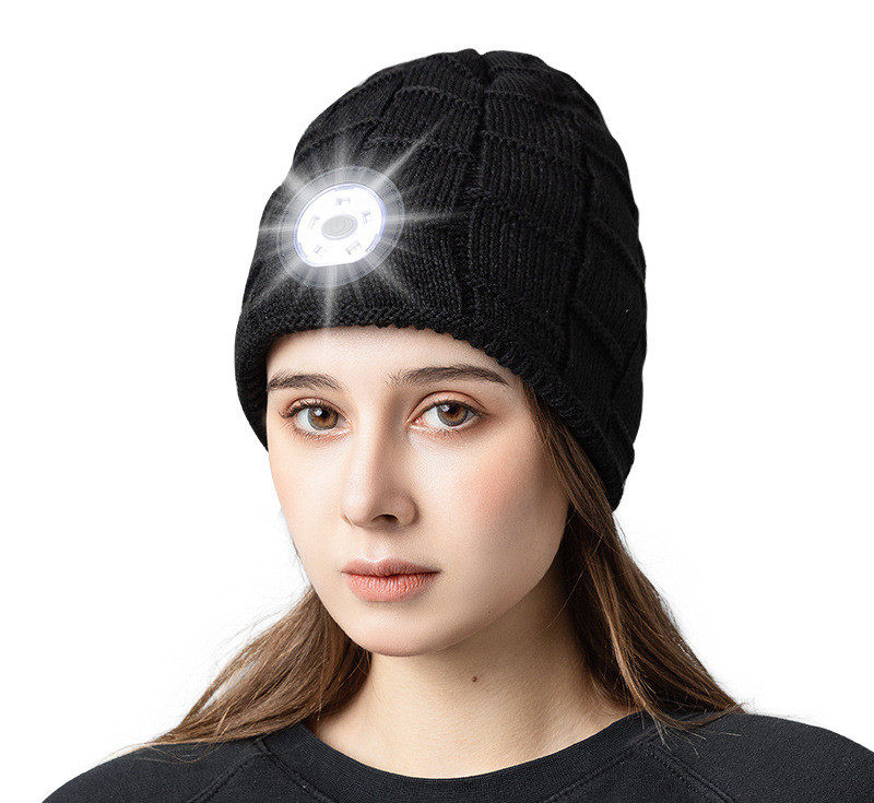 Outdoor sports running LED headlight head-mounted lighting cap rechargeable detachable warm knitted cap