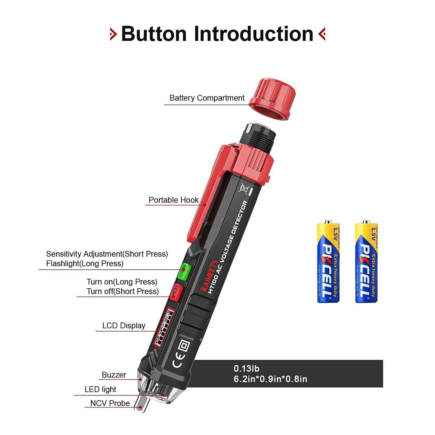 Voltage Tester/Non-Contact Voltage Tester with Dual Range AC 12V-1000V/48V-1000V, Live/Empty Line Tester, Electrical Tester with LCD Display, Buzzer Alarm, Breakpoint Detector