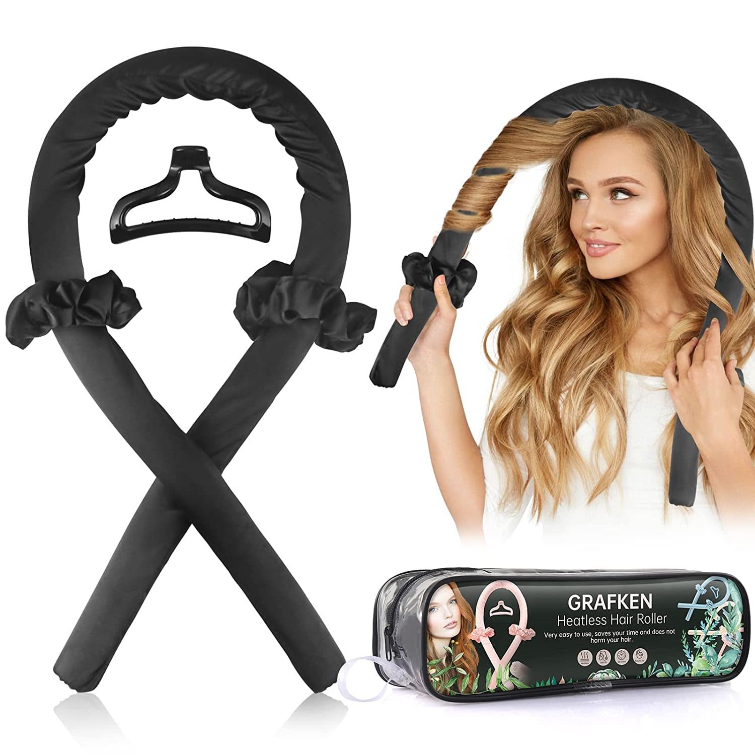 Heatless Curling Rod Headband, No Heat silk curlers hair rollers for long hair and you can sleep in soft foam hair curlers curling rods overnight, curling ribbon and flexible rods for natural hair