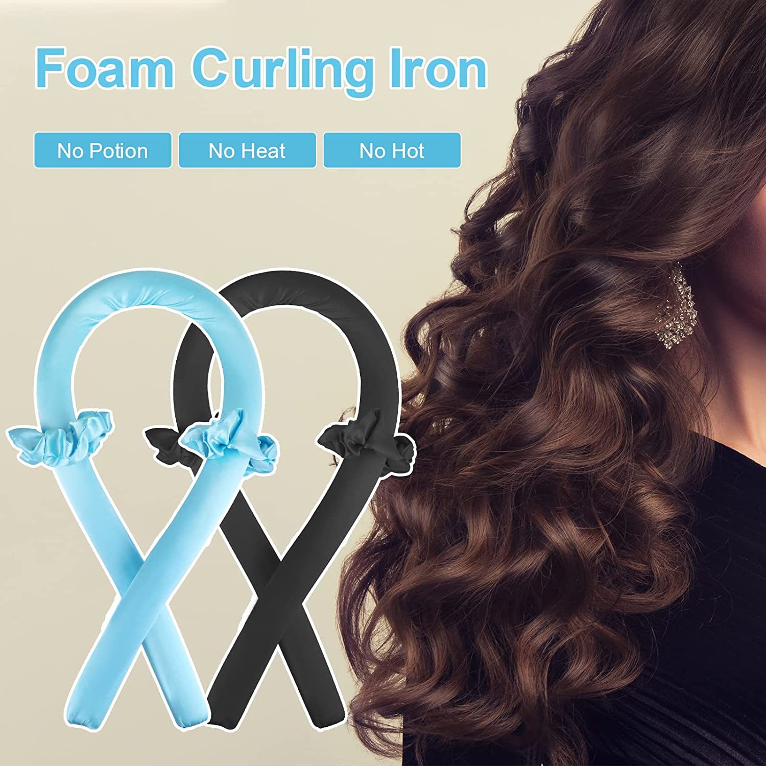 Heatless Curling Rod Headband, No Heat silk curlers hair rollers for long hair and you can sleep in soft foam hair curlers curling rods overnight, curling ribbon and flexible rods for natural hair