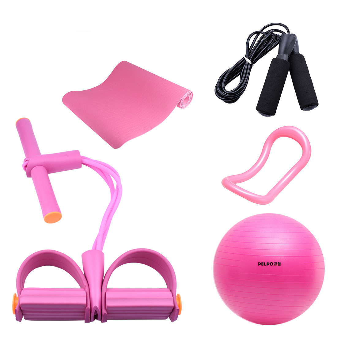 Yoga Fitness 4-tube Pedal Puller Eva Yoga Mat Wheat Tube Ball Skipping Rope Home Pilates Yoga Ring Set