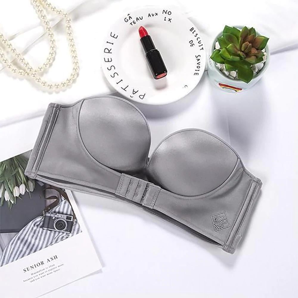 Non-slip small chest gathered sexy bra one-shoulder seamless invisible front button bra